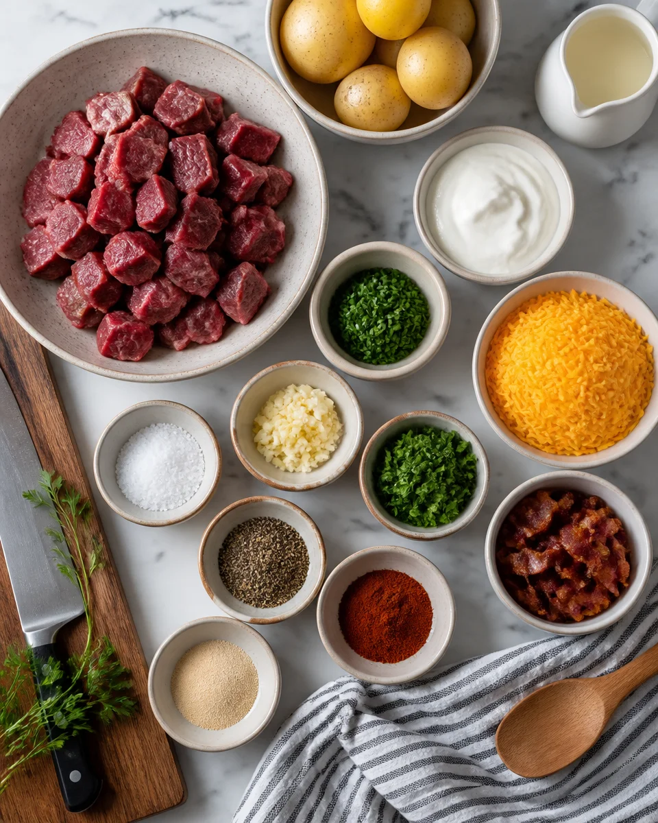 Garlic Butter Steak Bites and Loaded Mashed Potatoes