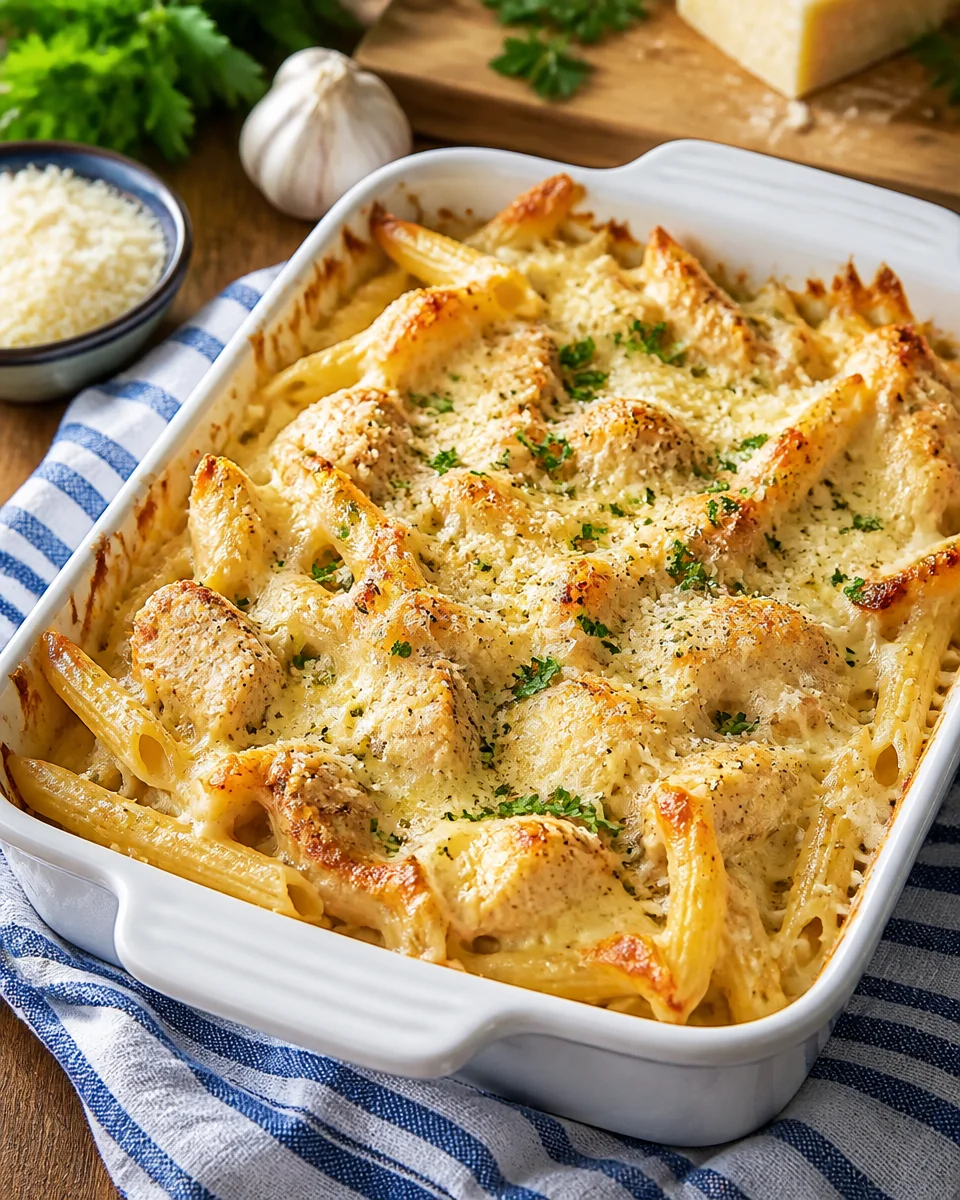 Garlic Parmesan Chicken Casserole with Pasta
