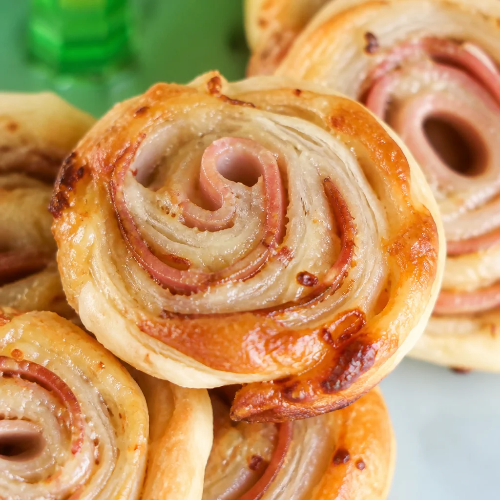 Delicious Ham and Cheese Puff Pastry Pinwheels baked to golden perfection.