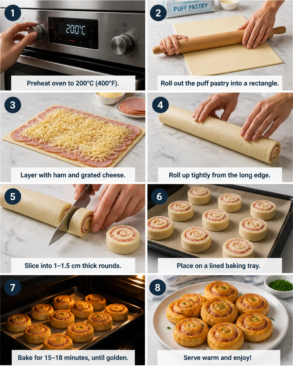 Ham and Cheese Puff Pastry Pinwheels