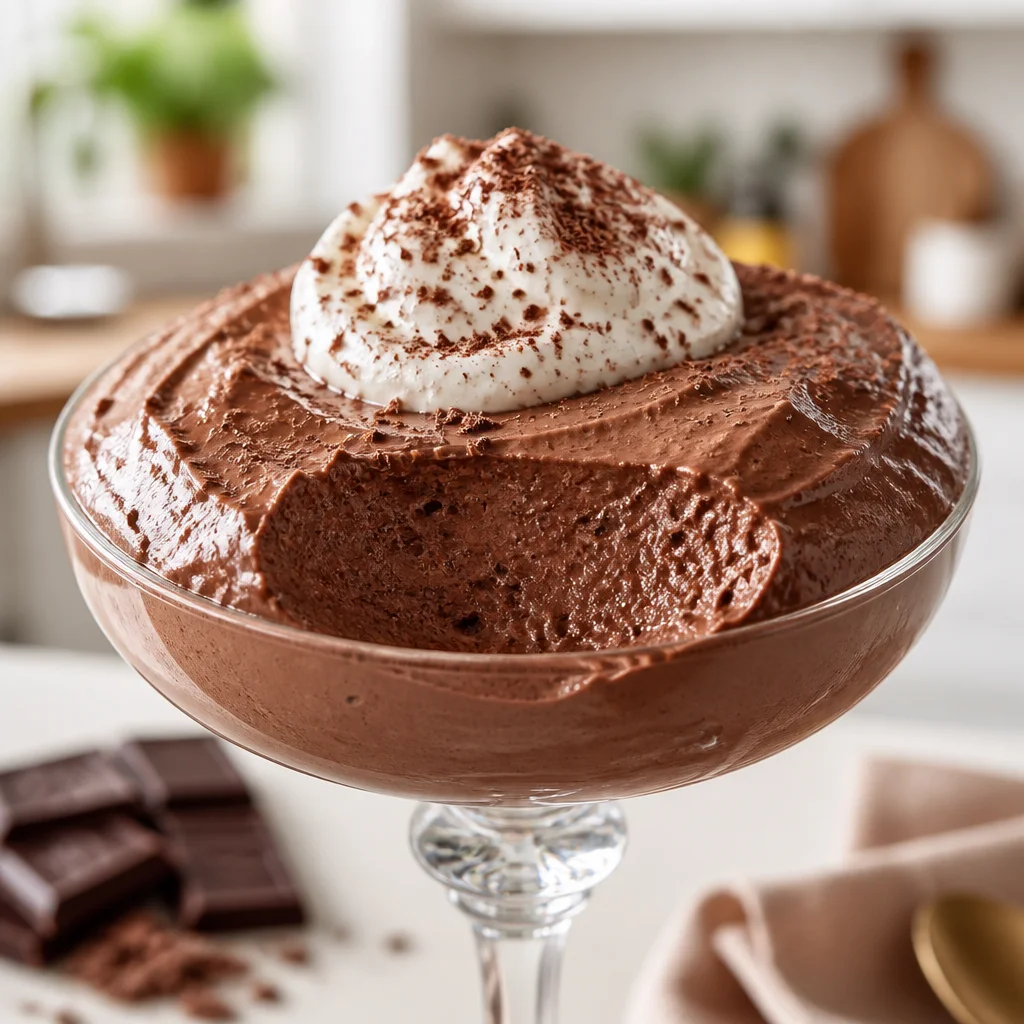 Creamy high protein chocolate mousse made with Greek yogurt and cottage cheese.
