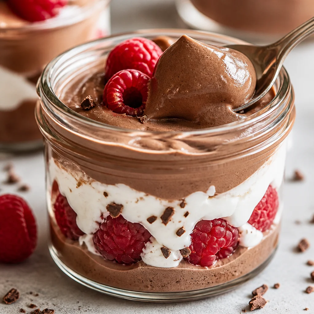 Delicious high protein chocolate mousse made with Greek yogurt and cocoa powder.