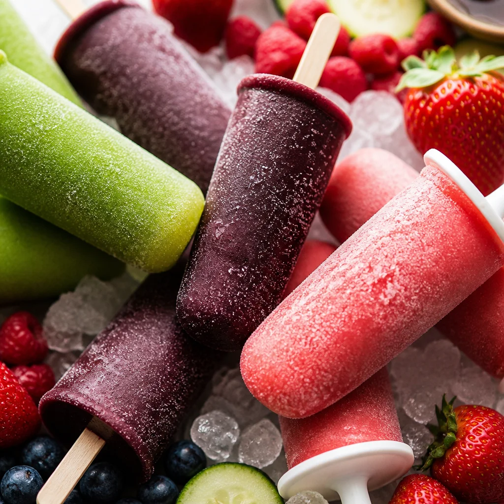 Colorful homemade fruit popsicles made with fresh ingredients for a healthy treat.