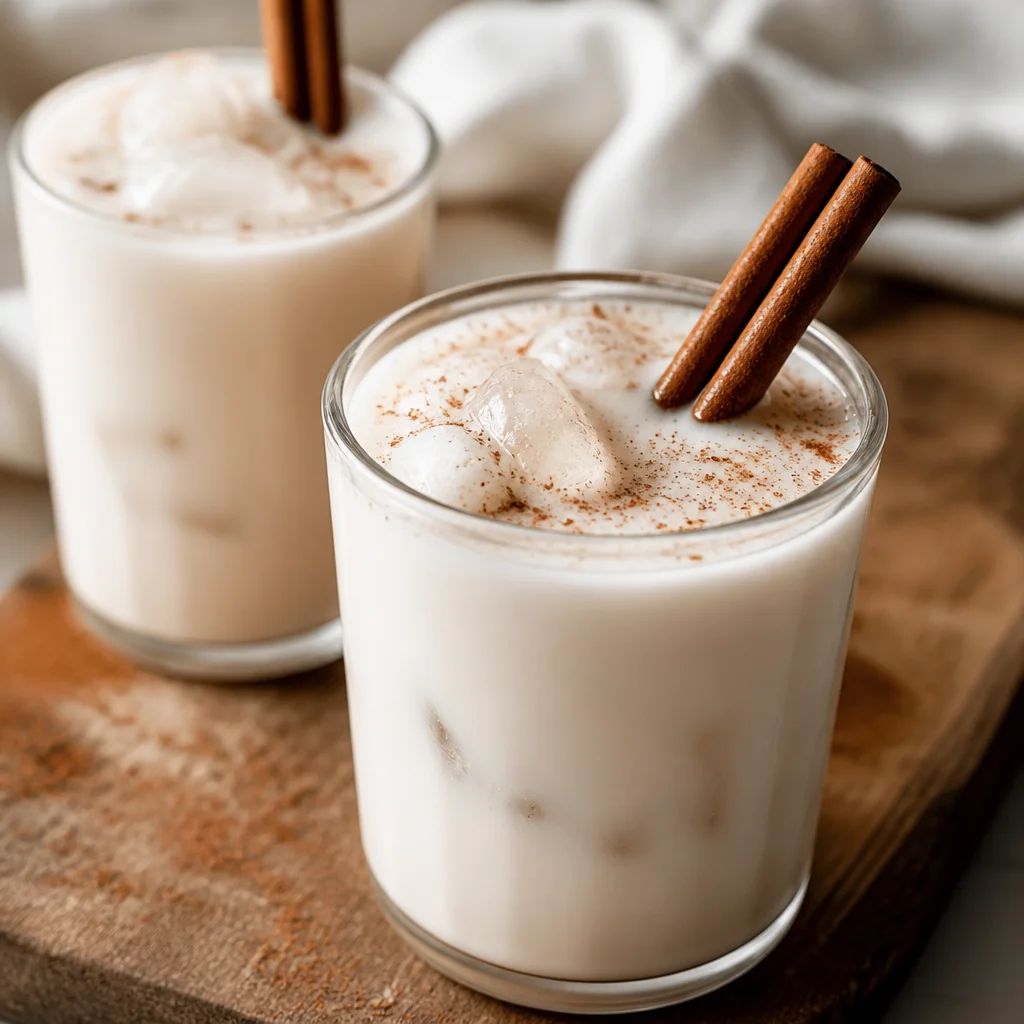 Homemade Horchata, a traditional Mexican rice drink with cinnamon and vanilla.