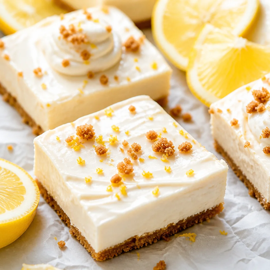 Delicious No Bake Lemon Cheesecake Bars made with 5 simple ingredients.