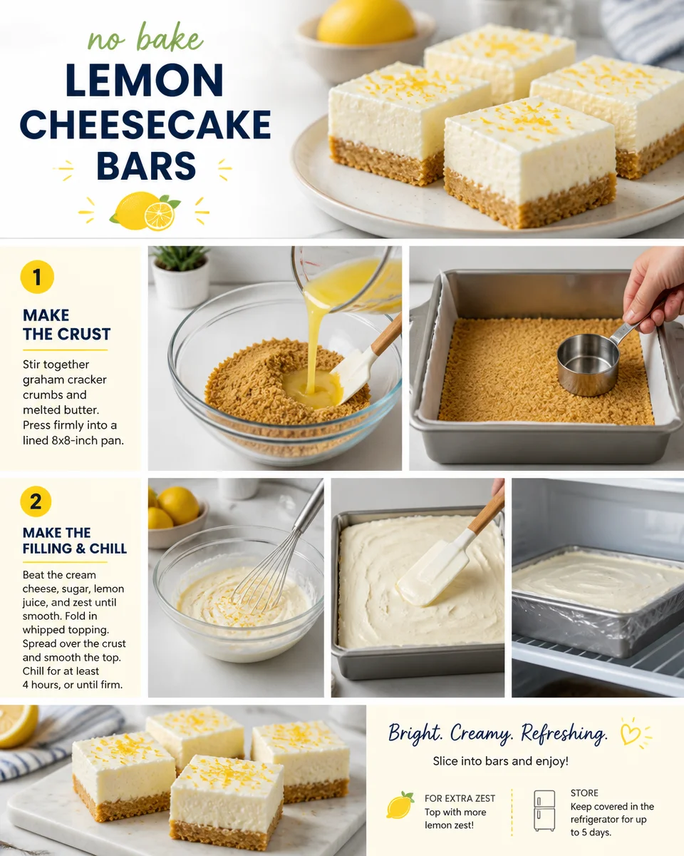 No Bake Lemon Cheesecake Bars (5 Ingredients!)