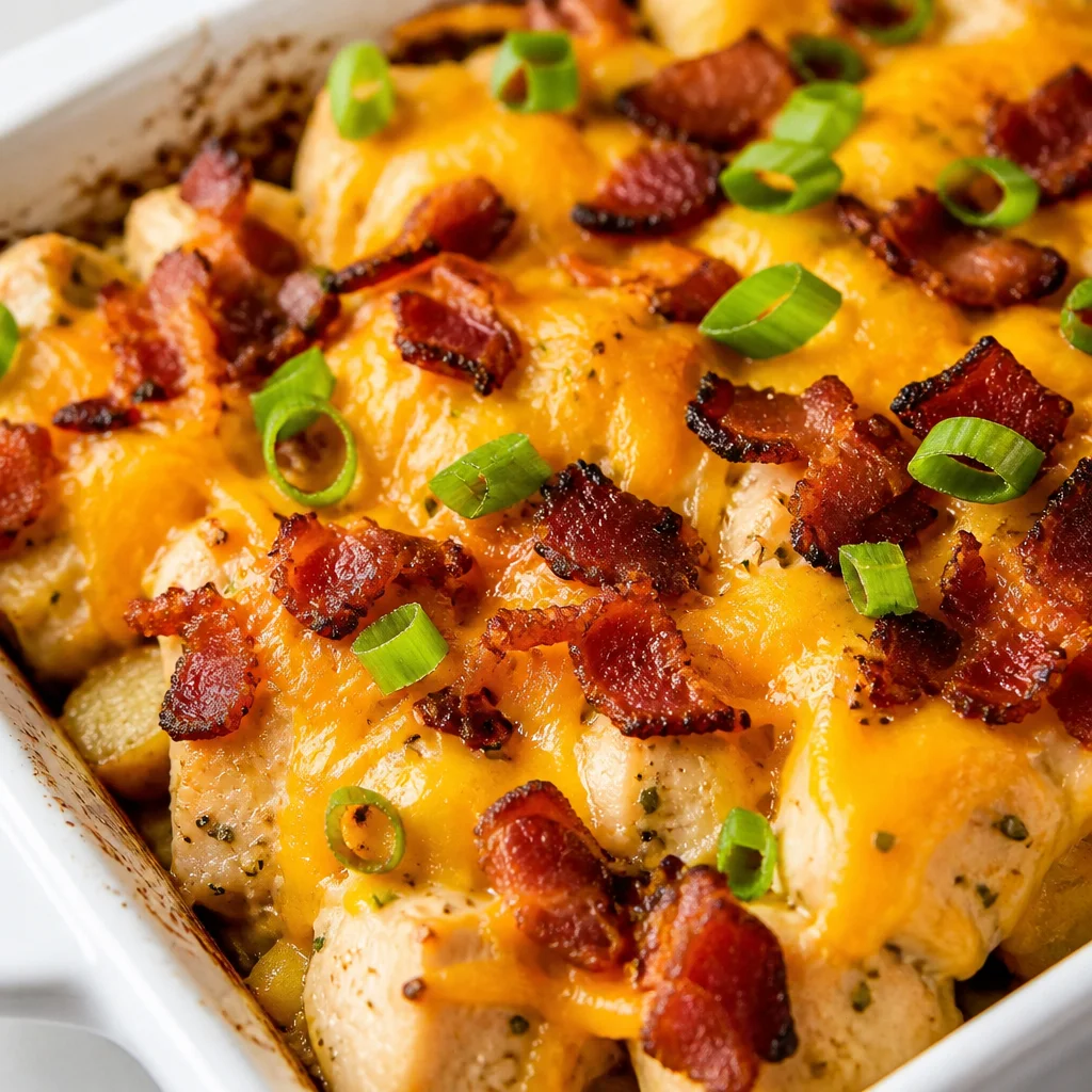 One Pan Bacon Ranch Chicken and Potatoes with crispy bacon and tender chicken