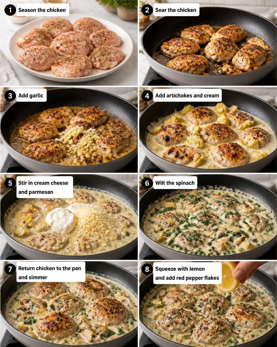 One Pan Creamy Spinach Artichoke Chicken