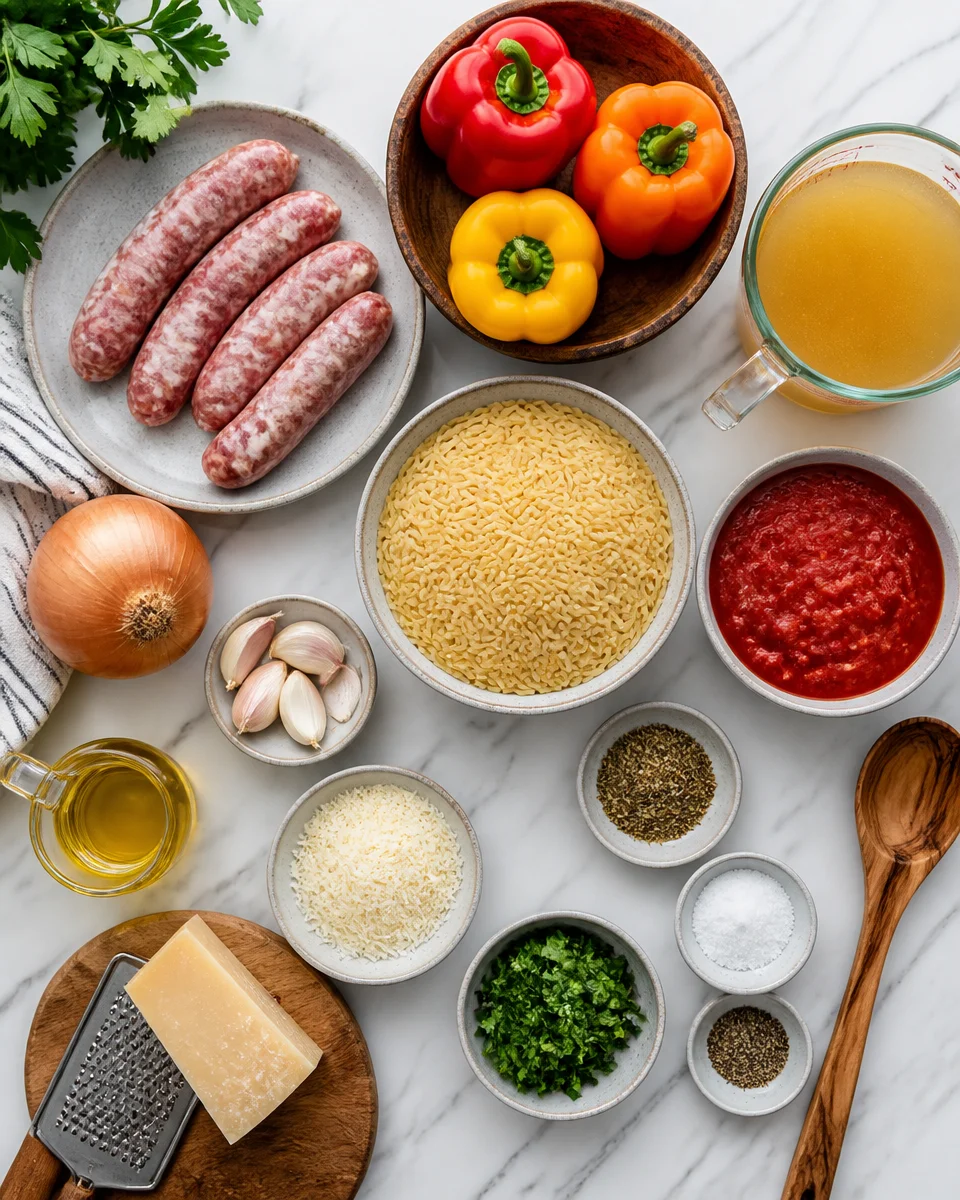 One Pan Italian Sausage and Peppers with Orzo