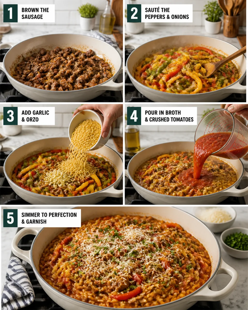 One Pan Italian Sausage and Peppers with Orzo