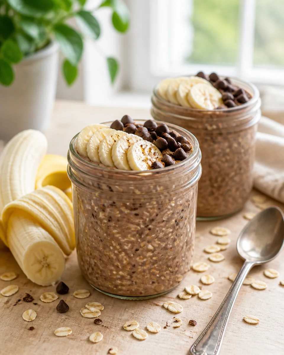 Peanut Butter Banana Overnight Oats with Chocolate