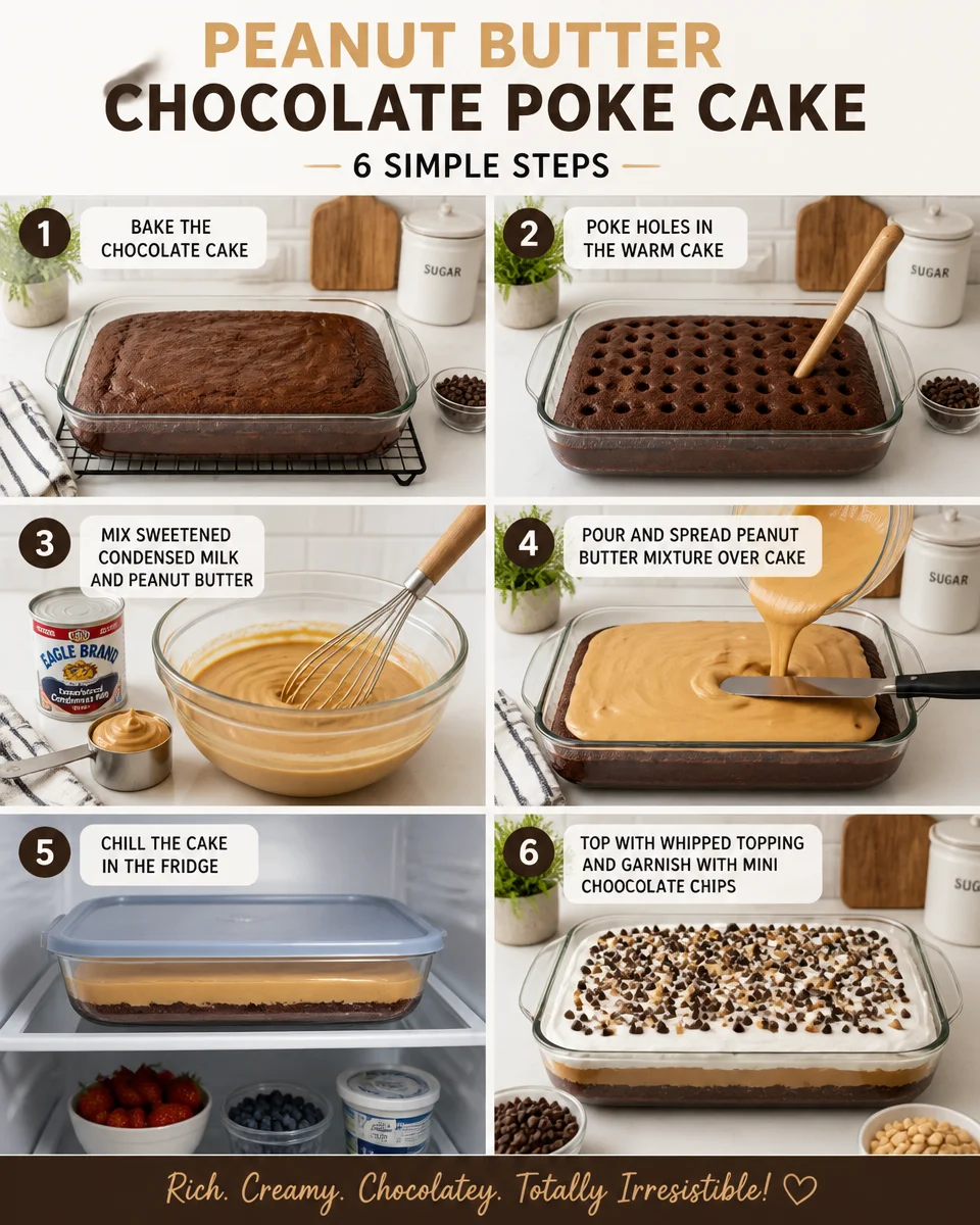 Peanut Butter Chocolate Poke Cake