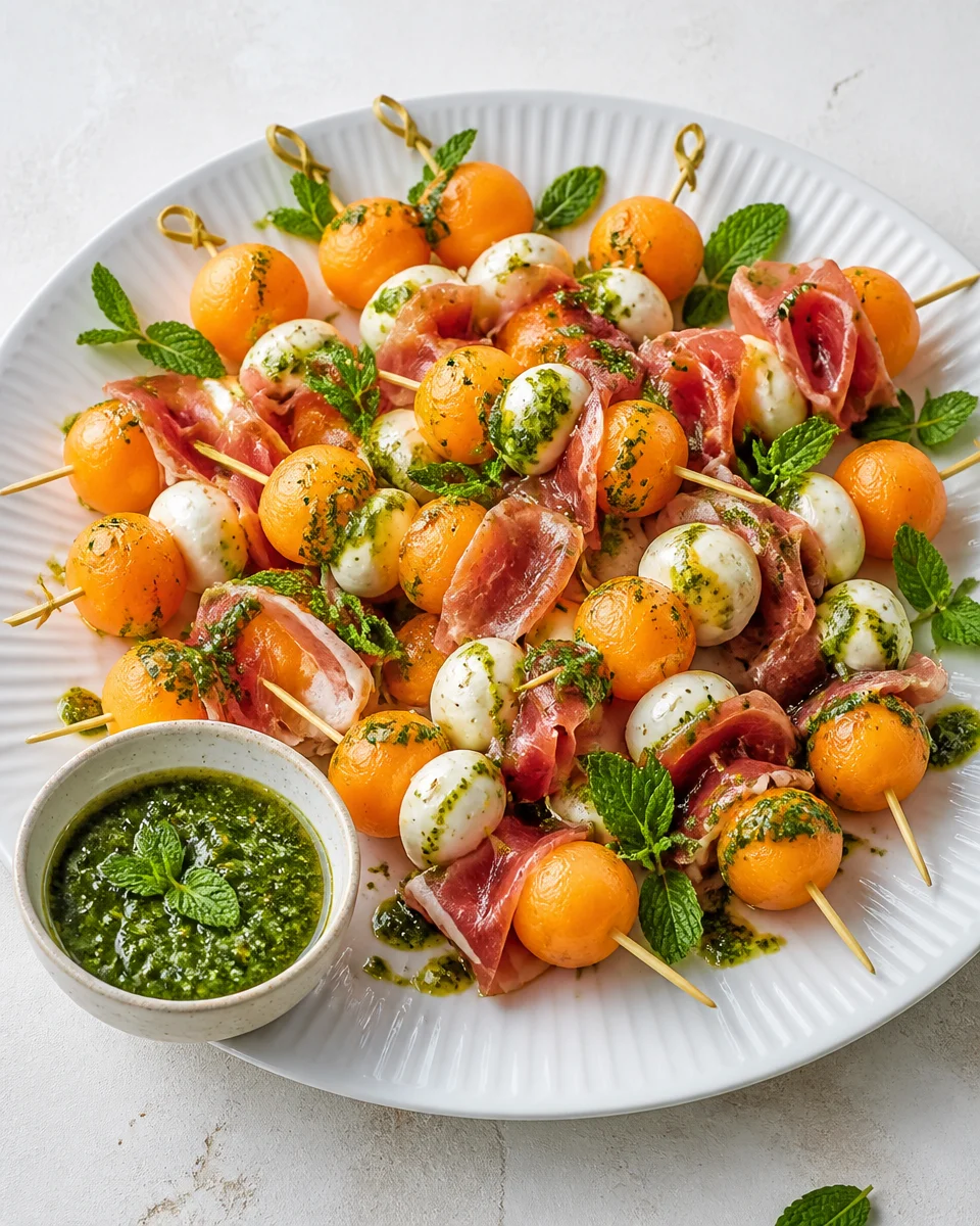 Prosciutto and Melon Skewers with Mint
