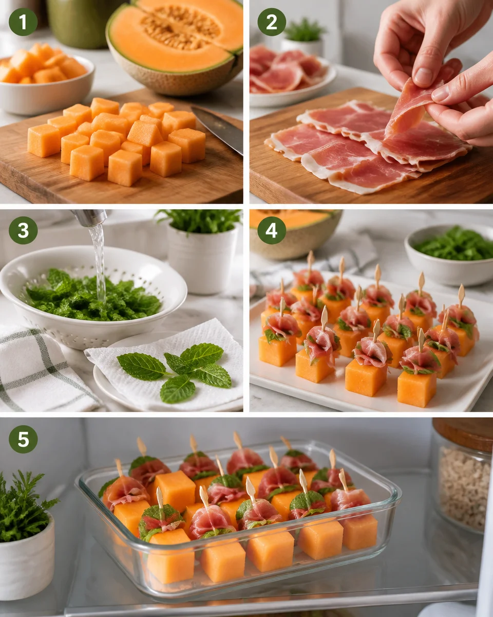 Prosciutto and Melon Skewers with Mint