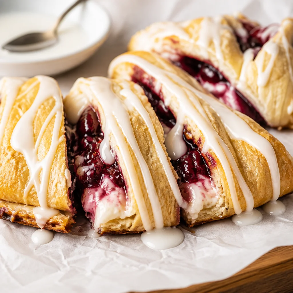 Delicious Raspberry Cream Cheese Danish made with Crescent Rolls and fresh raspberries