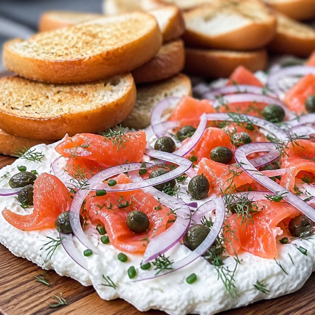 Delicious Smoked Salmon Cream Cheese Bagel Board with fresh bagels and toppings.