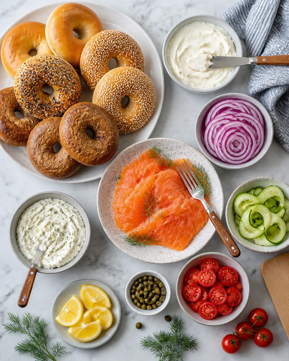Smoked Salmon Cream Cheese Bagel Board