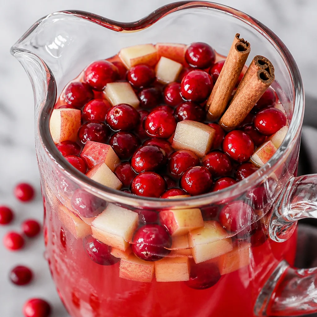 Sparkling Apple Cider Punch with Cranberry in a festive glass with cranberries and cinnamon sticks.