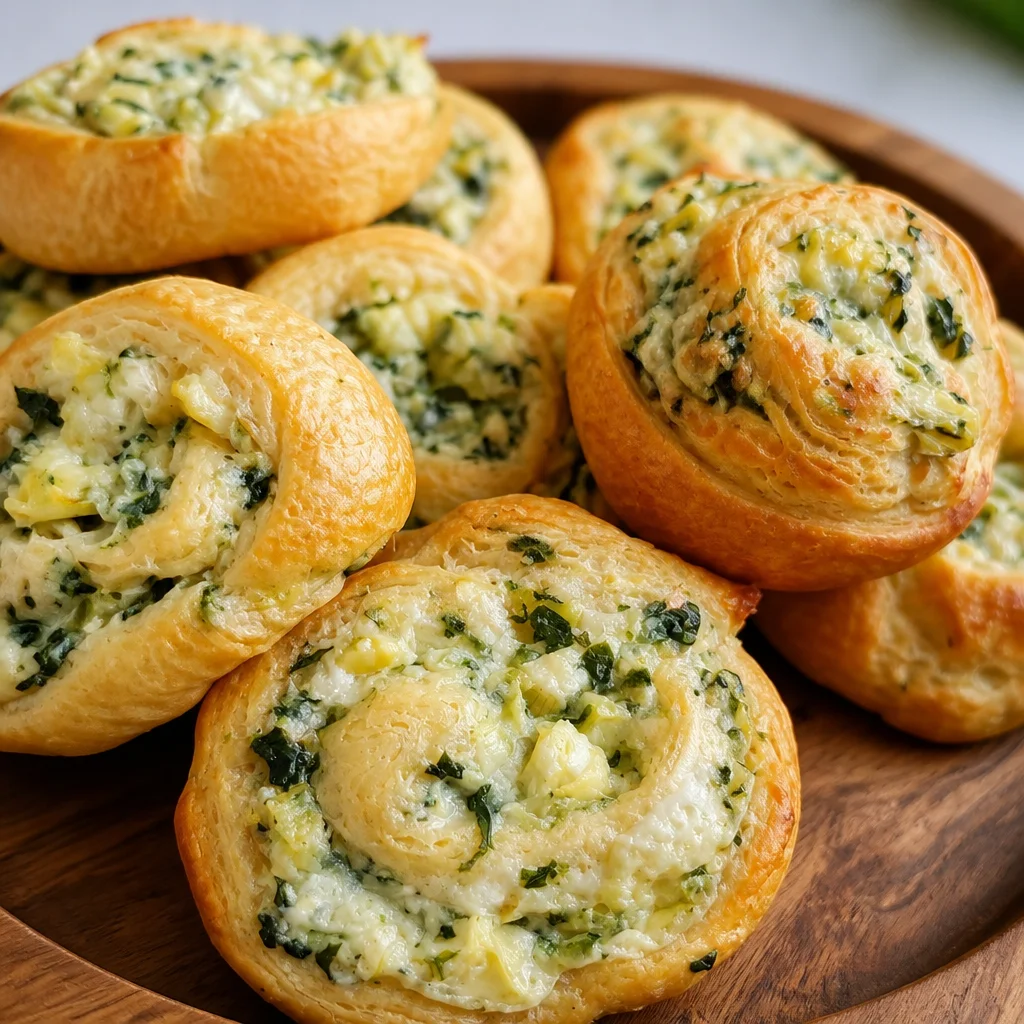 Spinach Artichoke Stuffed Crescent Rolls baked until golden and delicious.