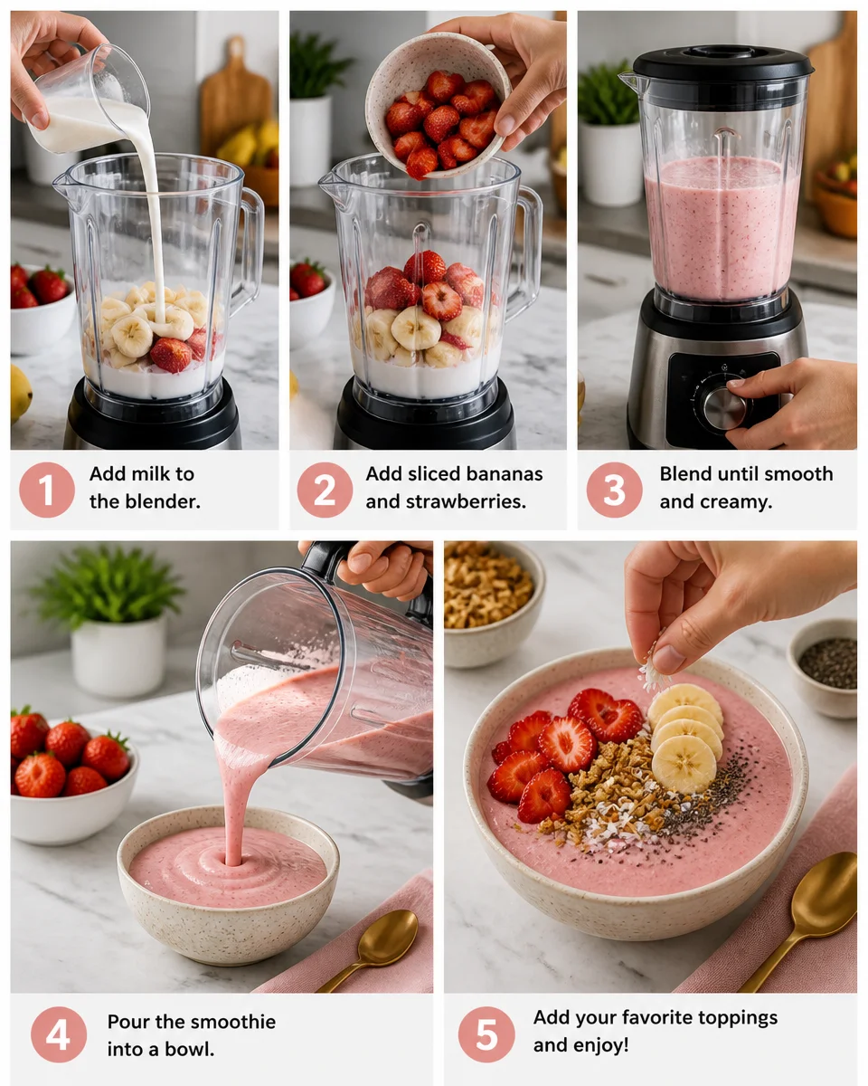 Strawberry Banana Smoothie Bowl with Toppings