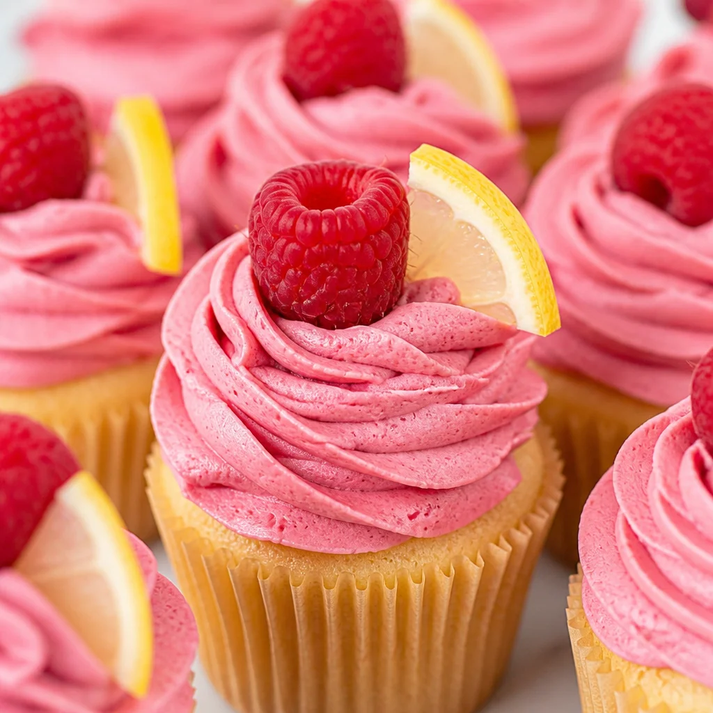 Delicious Strawberry Lemonade Heaven Cupcakes topped with strawberry buttercream.
