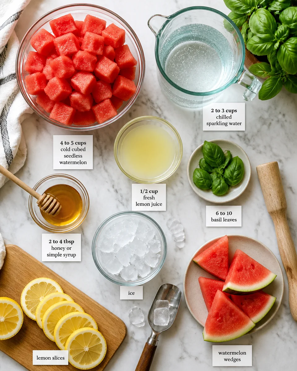 Watermelon Basil Sparkling Lemonade