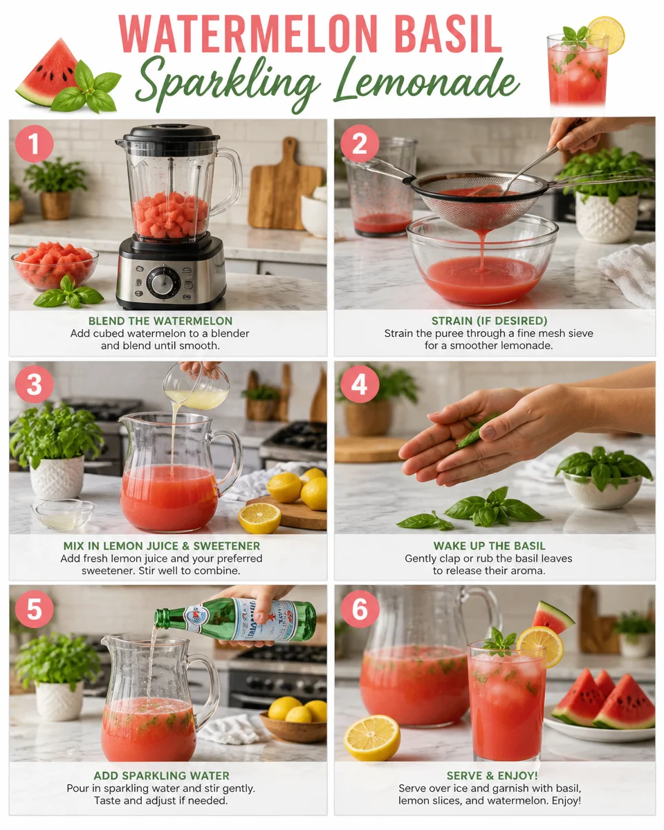 Watermelon Basil Sparkling Lemonade