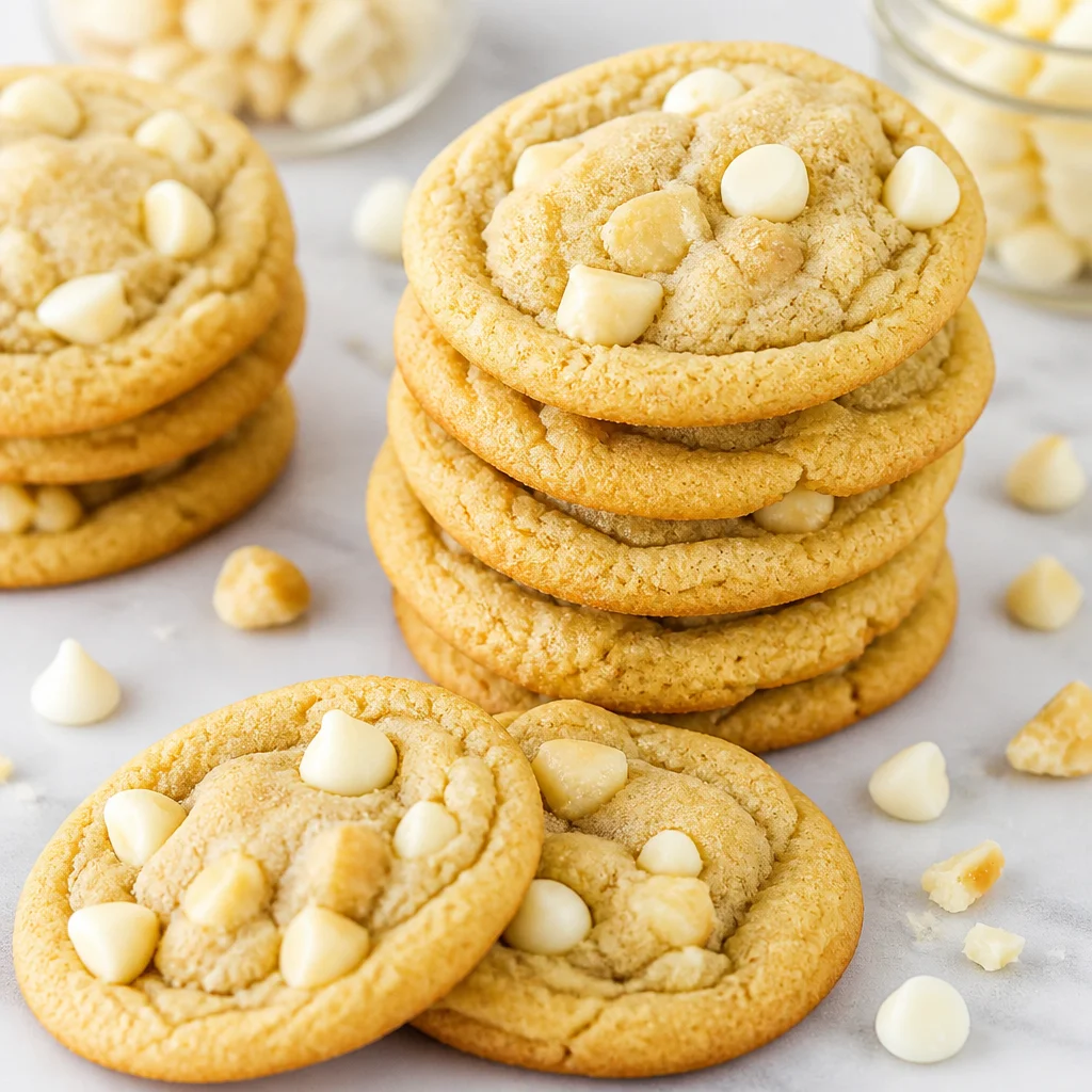 Delicious White Chocolate Macadamia Nut Cookies with soft centers and crunchy edges.
