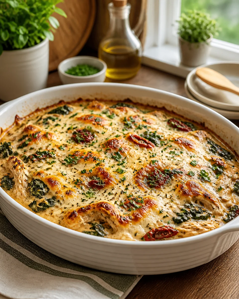 Baked Tuscan Chicken with Sun-Dried Tomatoes