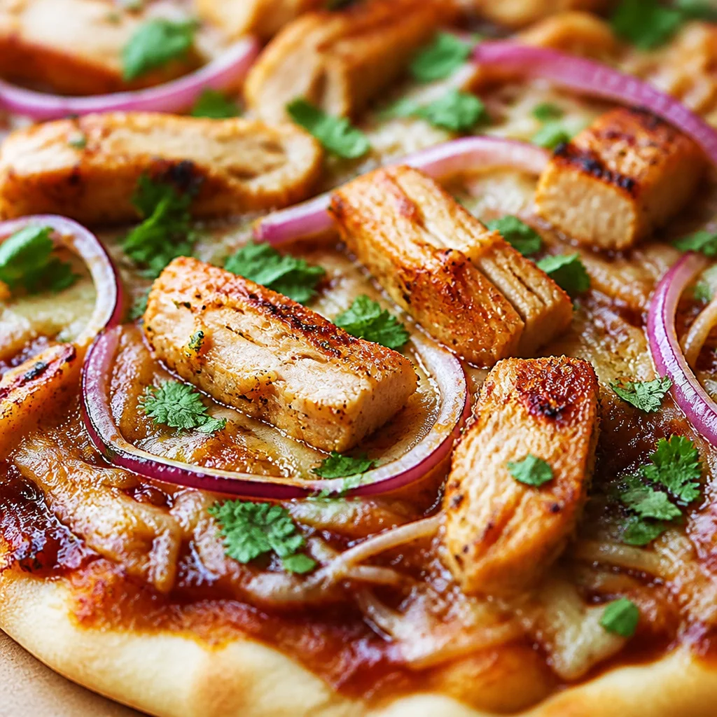 BBQ Chicken Flatbread Pizza topped with barbecue sauce, cheese, and chicken