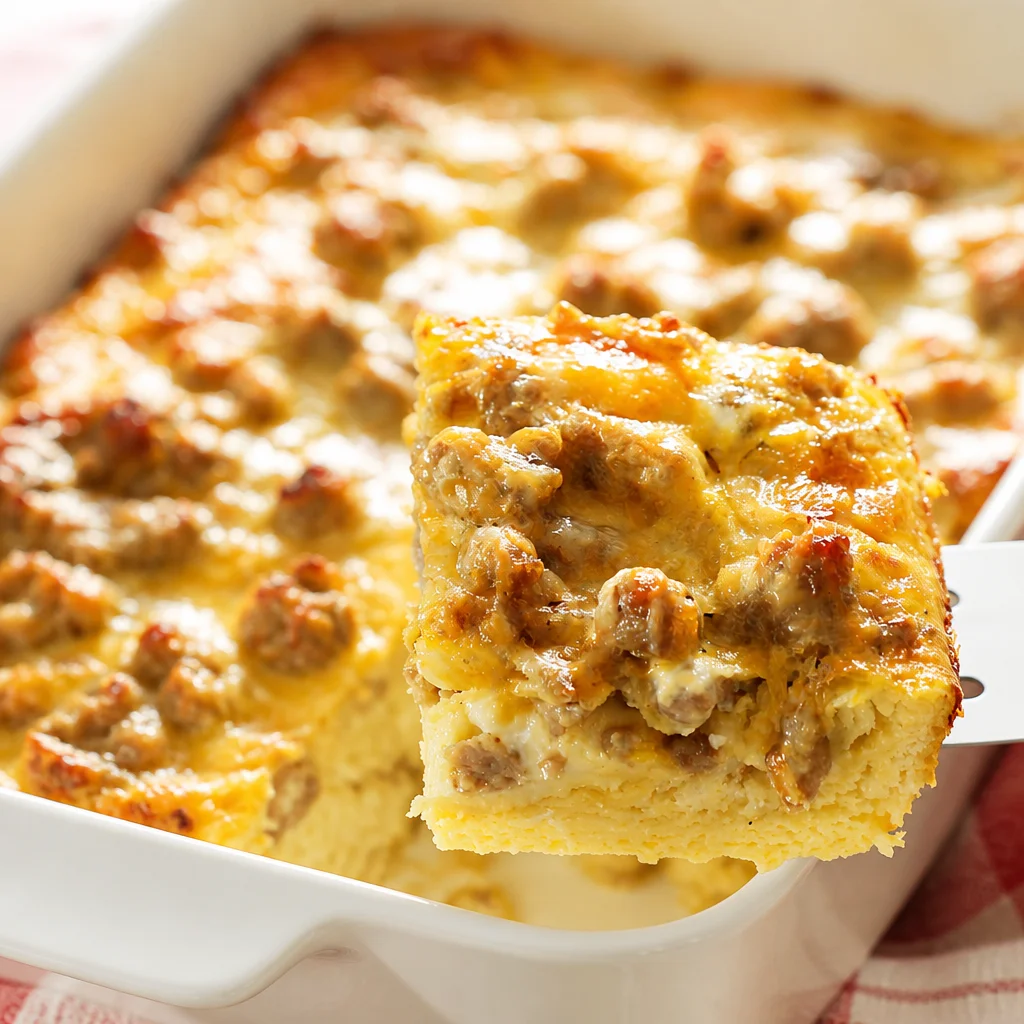 Biscuit Breakfast Casserole with Sausage and Cheese - a delicious, hearty dish.