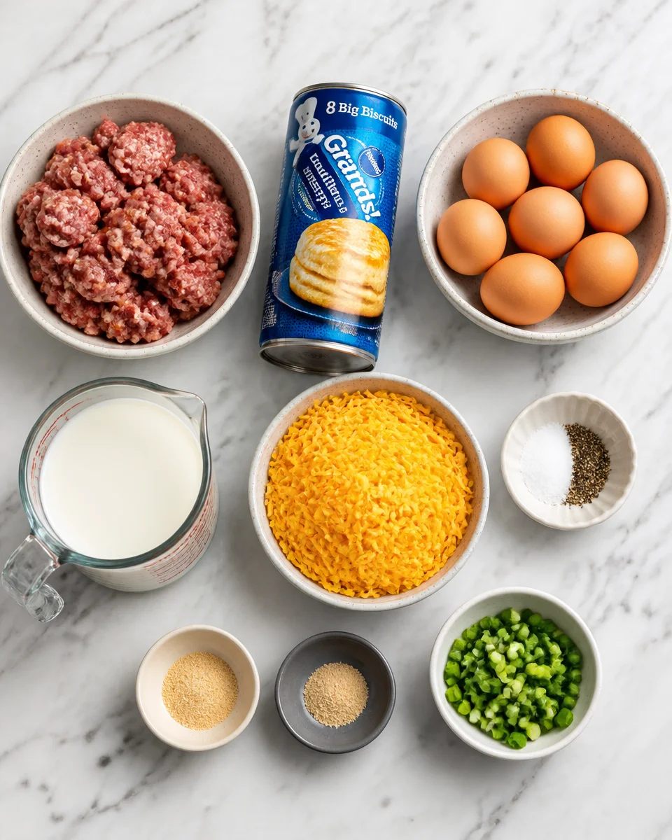 Biscuit Breakfast Casserole with Sausage and Cheese