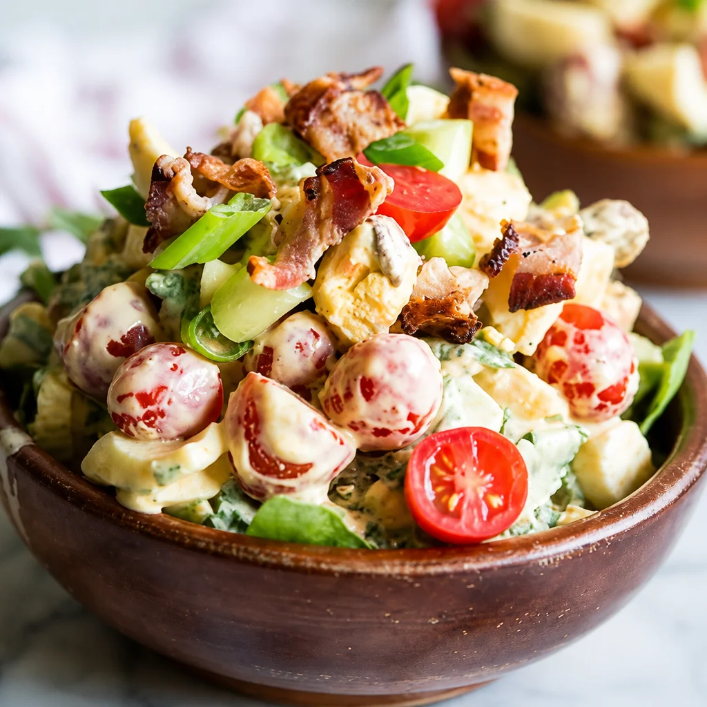 A tasty BLT Egg Salad Sandwich featuring creamy egg salad, crispy bacon, and fresh vegetables.