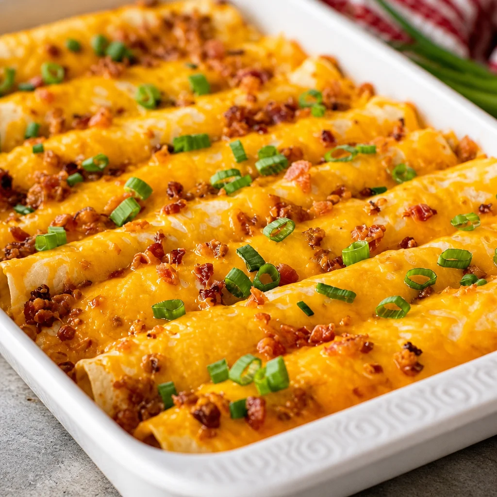 Mouthwatering Breakfast Enchiladas with egg, cheese, and savory toppings, ideal for brunch.