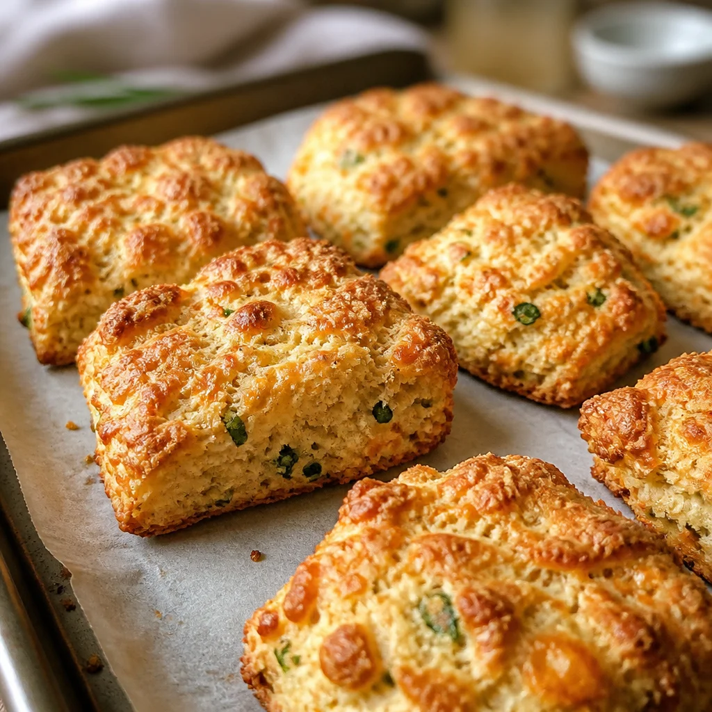 Delicious homemade Cheddar Chive Biscuits fresh out of the oven.