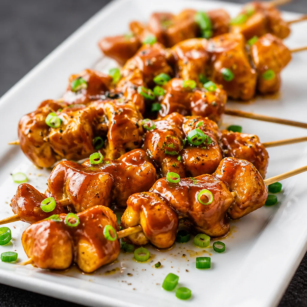 Delicious Chicken Satay skewers served with rich peanut sauce.
