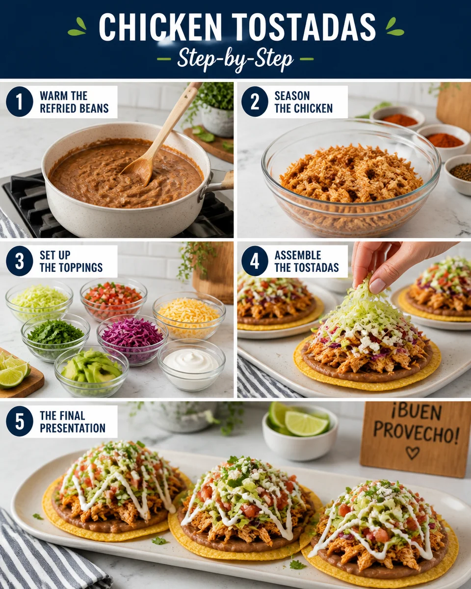 Chicken Tostadas with Refried Beans