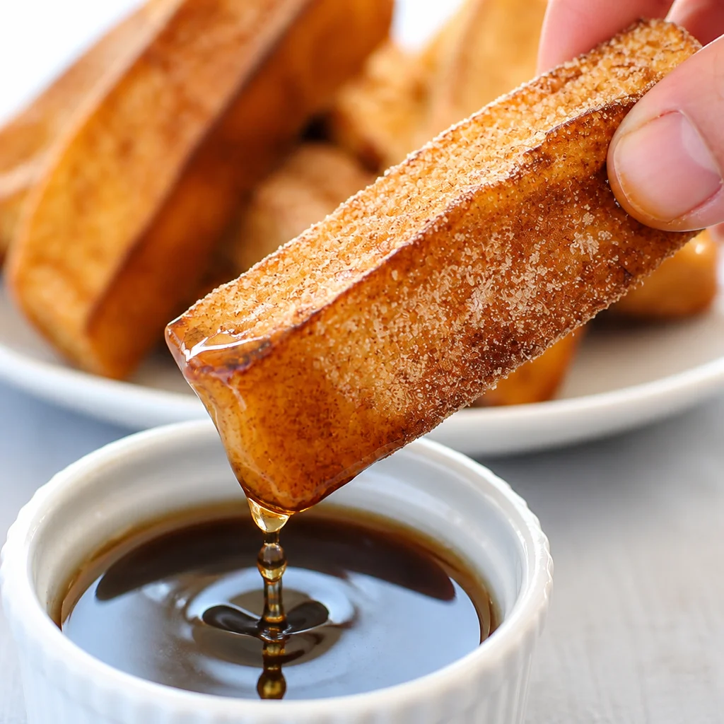 Delicious Cinnamon French Toast Sticks, golden brown and perfect for dipping in syrup.