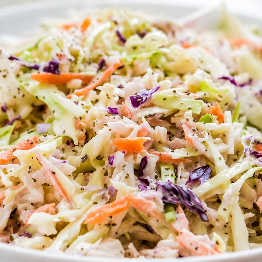 Classic Southern Cole Slaw with shredded cabbage and carrots in creamy dressing