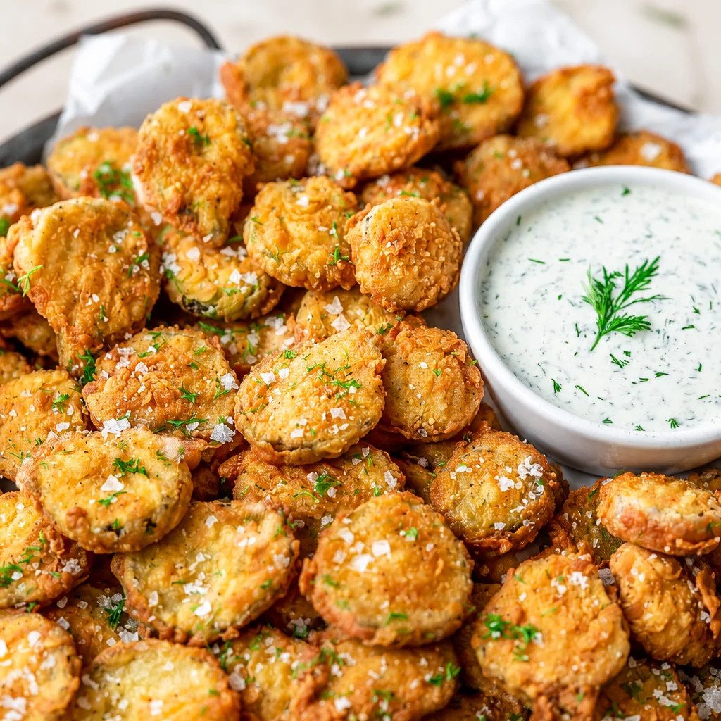 Crispy fried pickles served with homemade ranch dipping sauce.