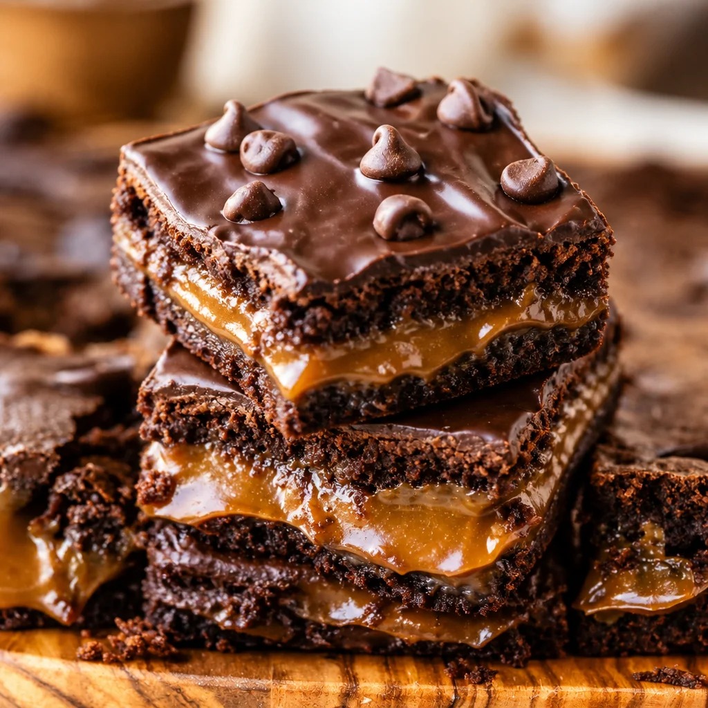 Fudgy Dulce de Leche Brownies with creamy dulce de leche swirls on top.