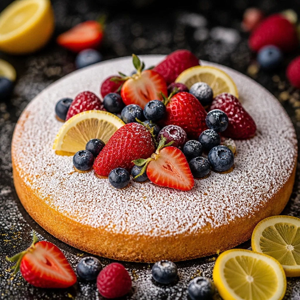 Easy Olive Oil Cake topped with sweet lemon glaze, showcasing vibrant citrus flavor.