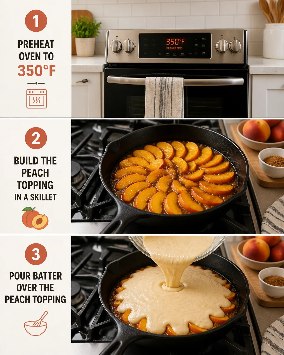 Easy Peach Upside Down Cake " Summer Skillet "