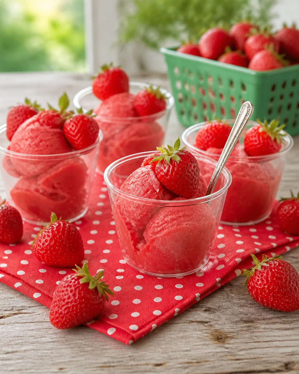 Easy Strawberry Basil Sorbet " 3 Ingredient No Churn "