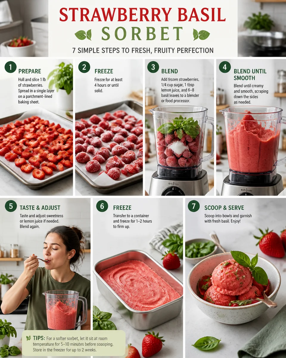 Easy Strawberry Basil Sorbet — 3 Ingredient No Churn