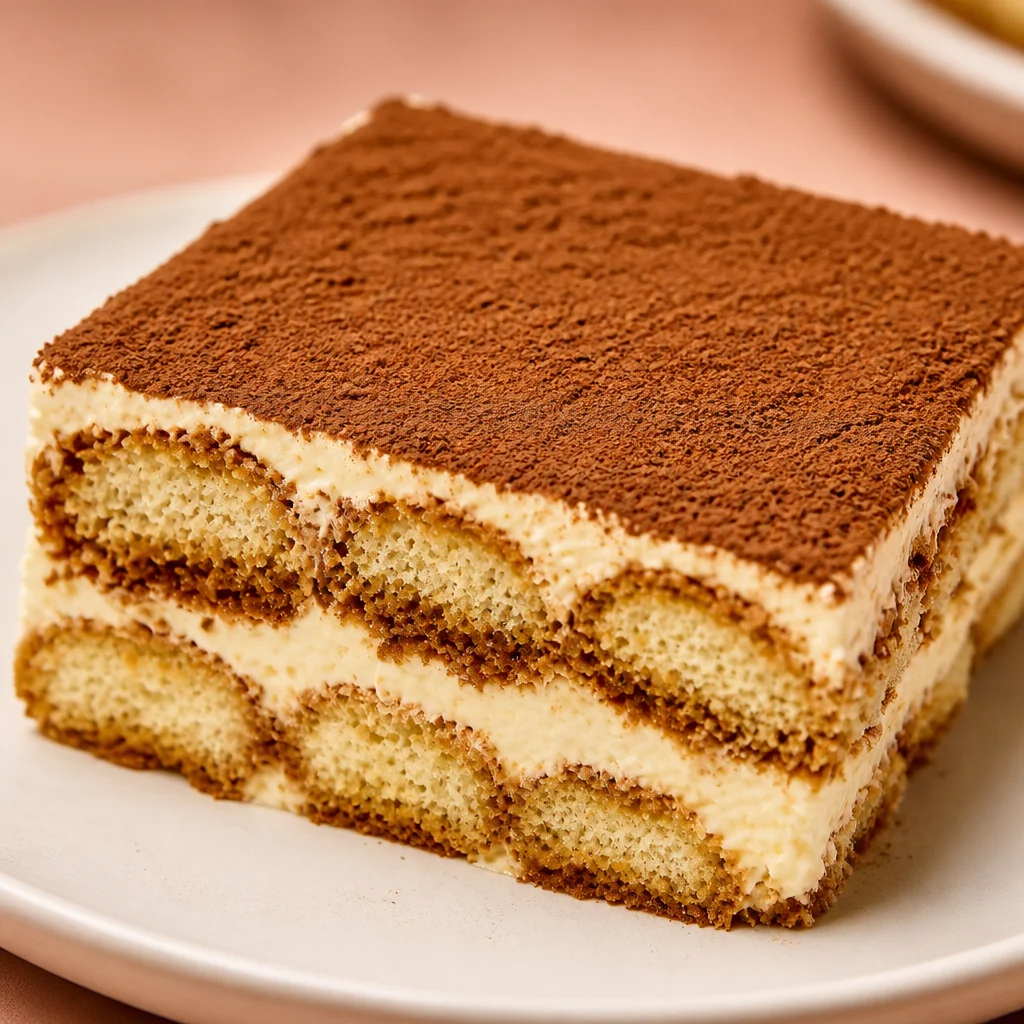 Easy no-bake tiramisu dessert with layers of espresso-soaked ladyfingers and mascarpone