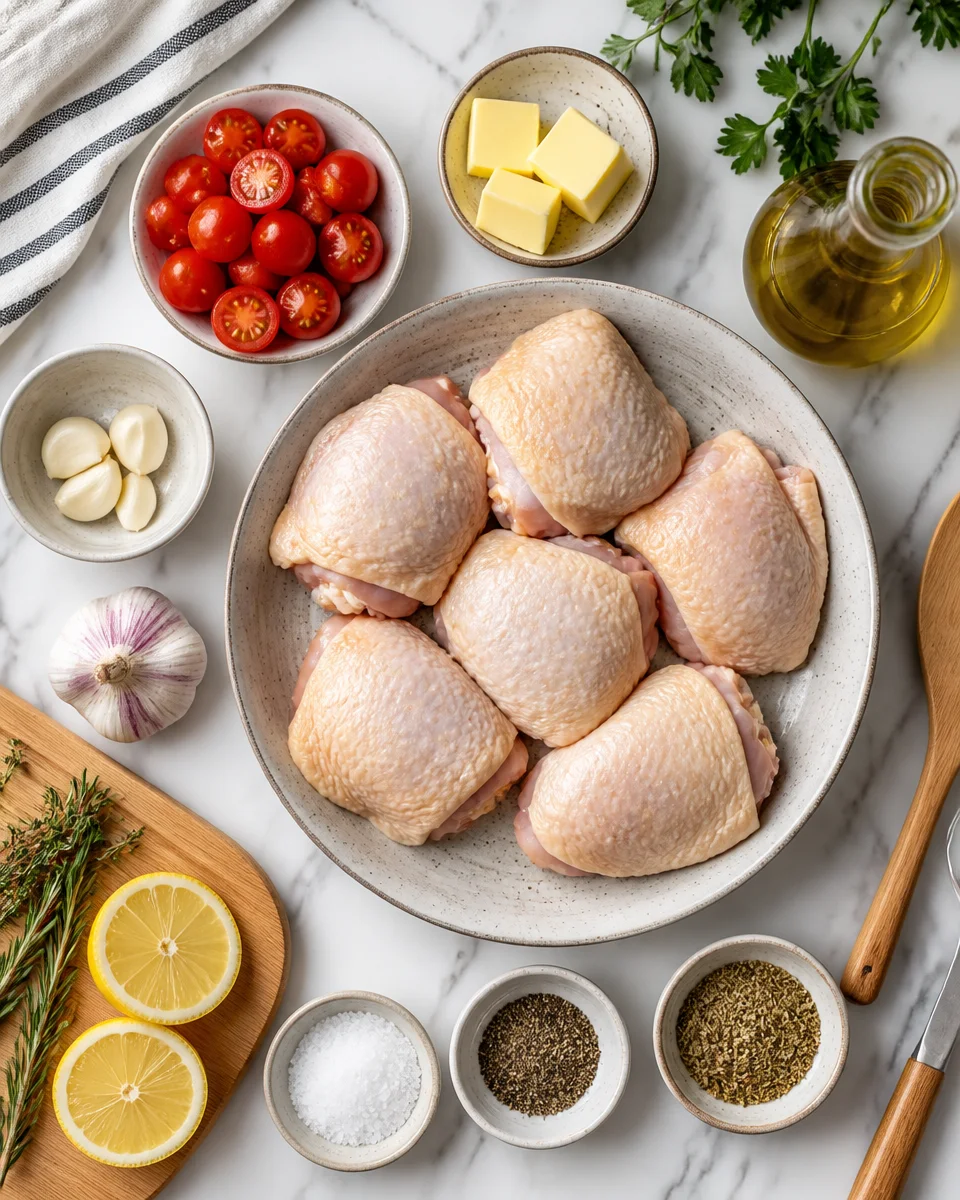 Garlic Butter Chicken Thighs with Roasted Tomatoes