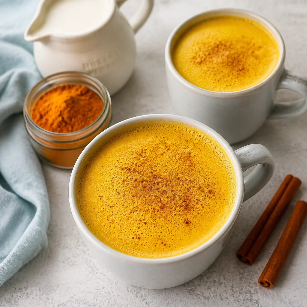 A creamy Golden Turmeric Latte with spices and frothy milk, ideal for cozy moments.