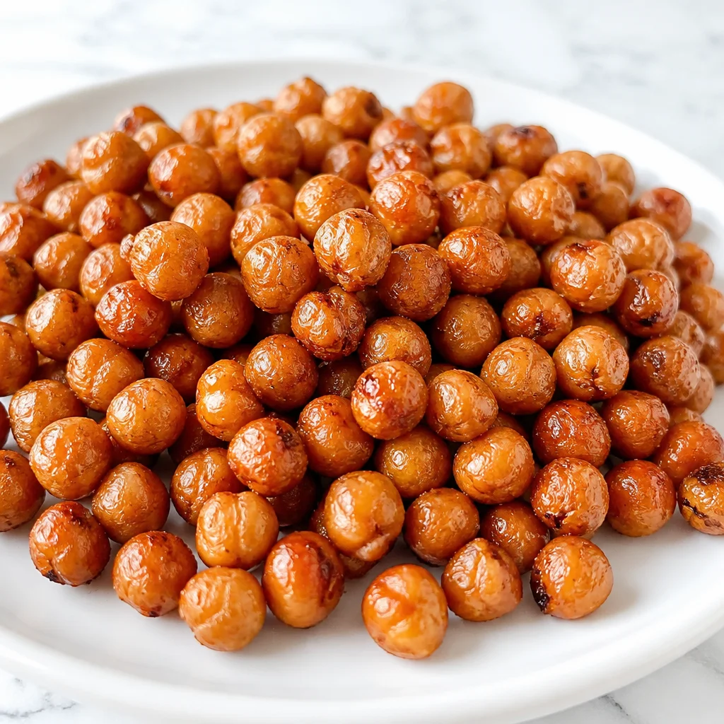 Honey Sriracha Roasted Chickpeas served in a bowl as a healthy snack option.