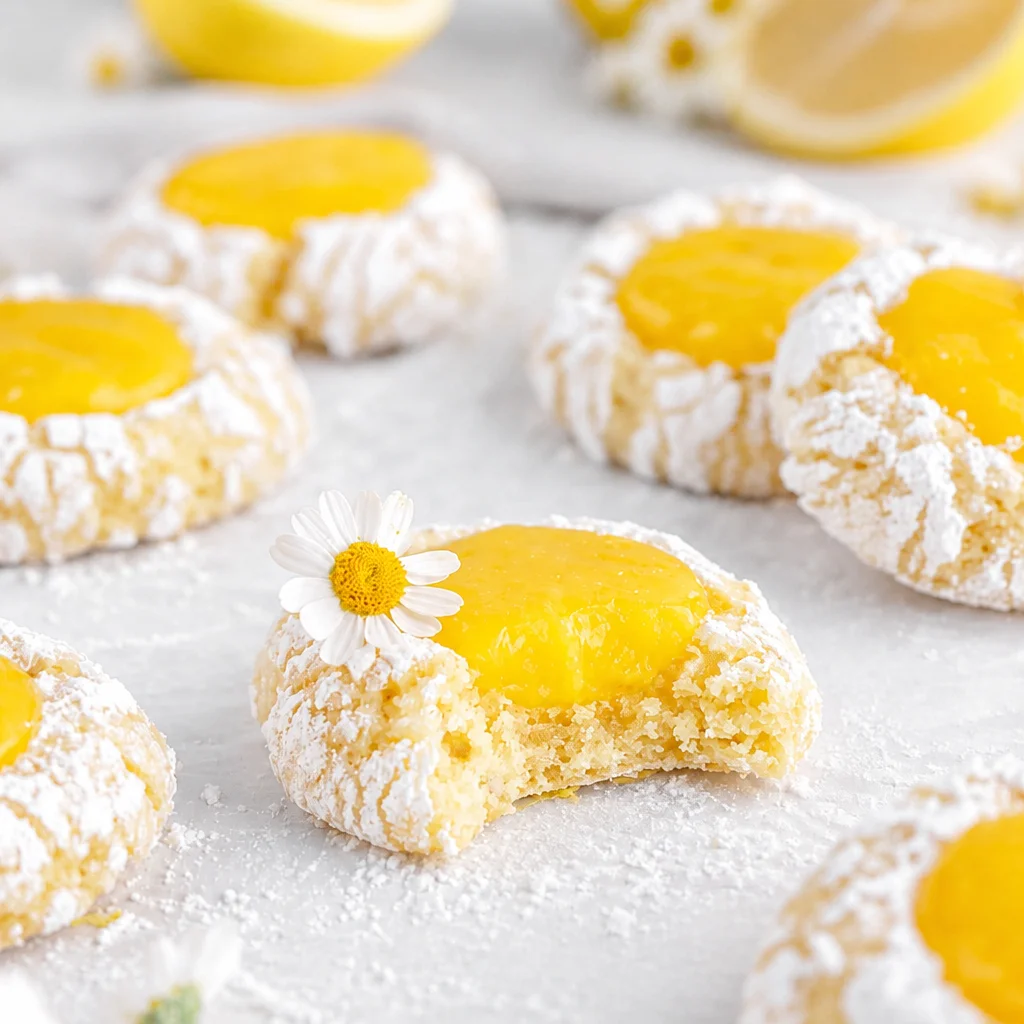 Delicious Lemon Curd Thumbprint Cookies filled with tangy lemon curd and dusted with powdered sugar.